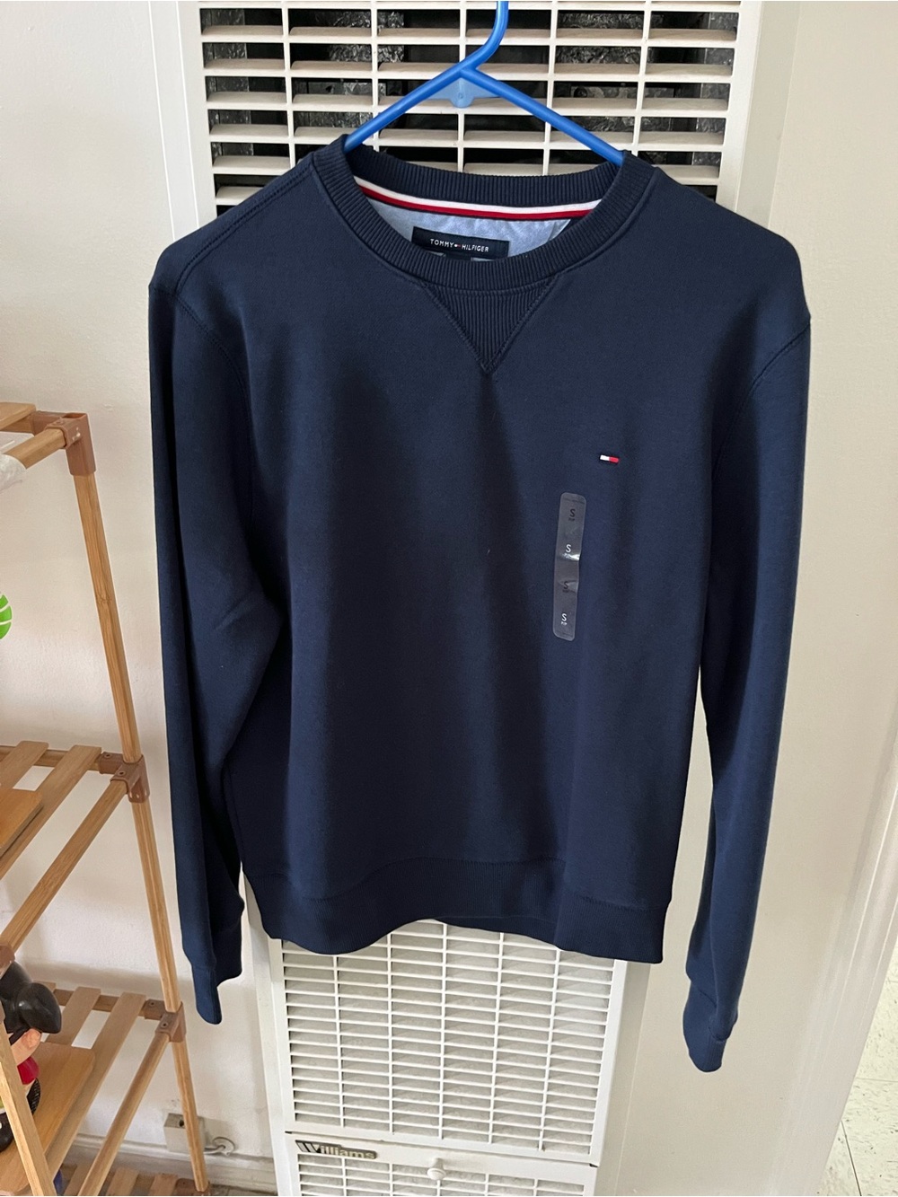 Tommy Hilfiger Men's Navy Crewneck Pullover with Flag Embroidery